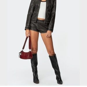 Edikted gray/black leather mini shorts
